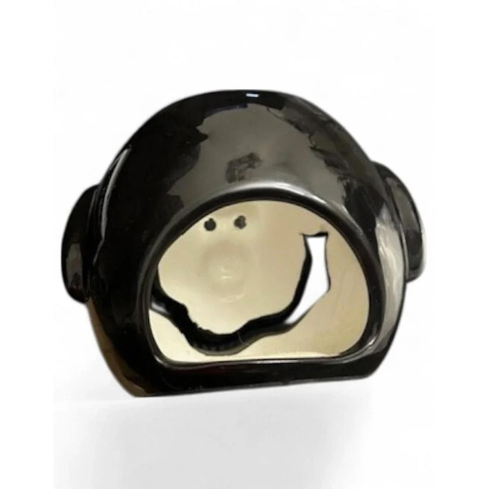 Vintage Style Glossy Ceramic Black Bat Cat Halloween Votive Holder Planter